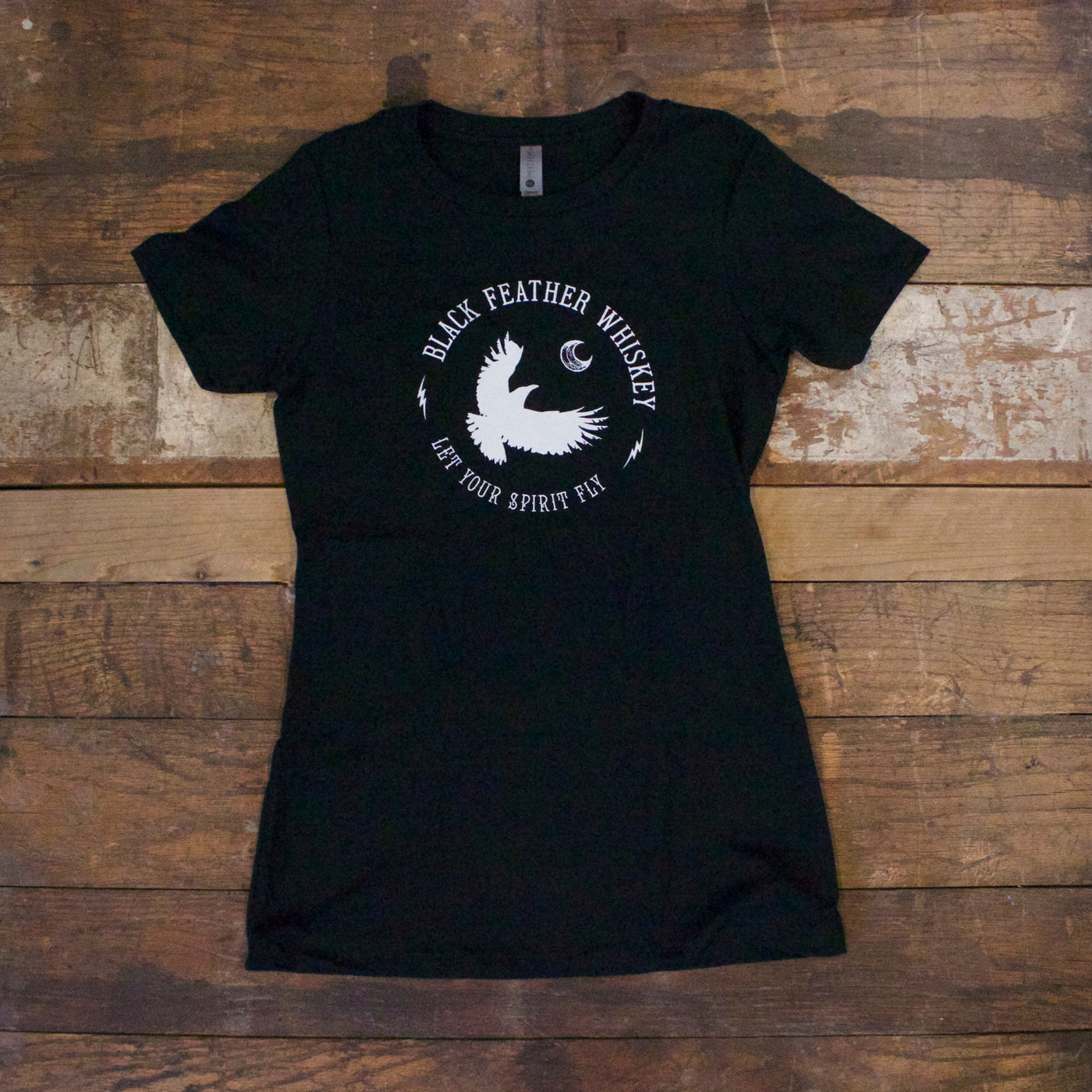 Womens Black Feather Short Sleeve Tee