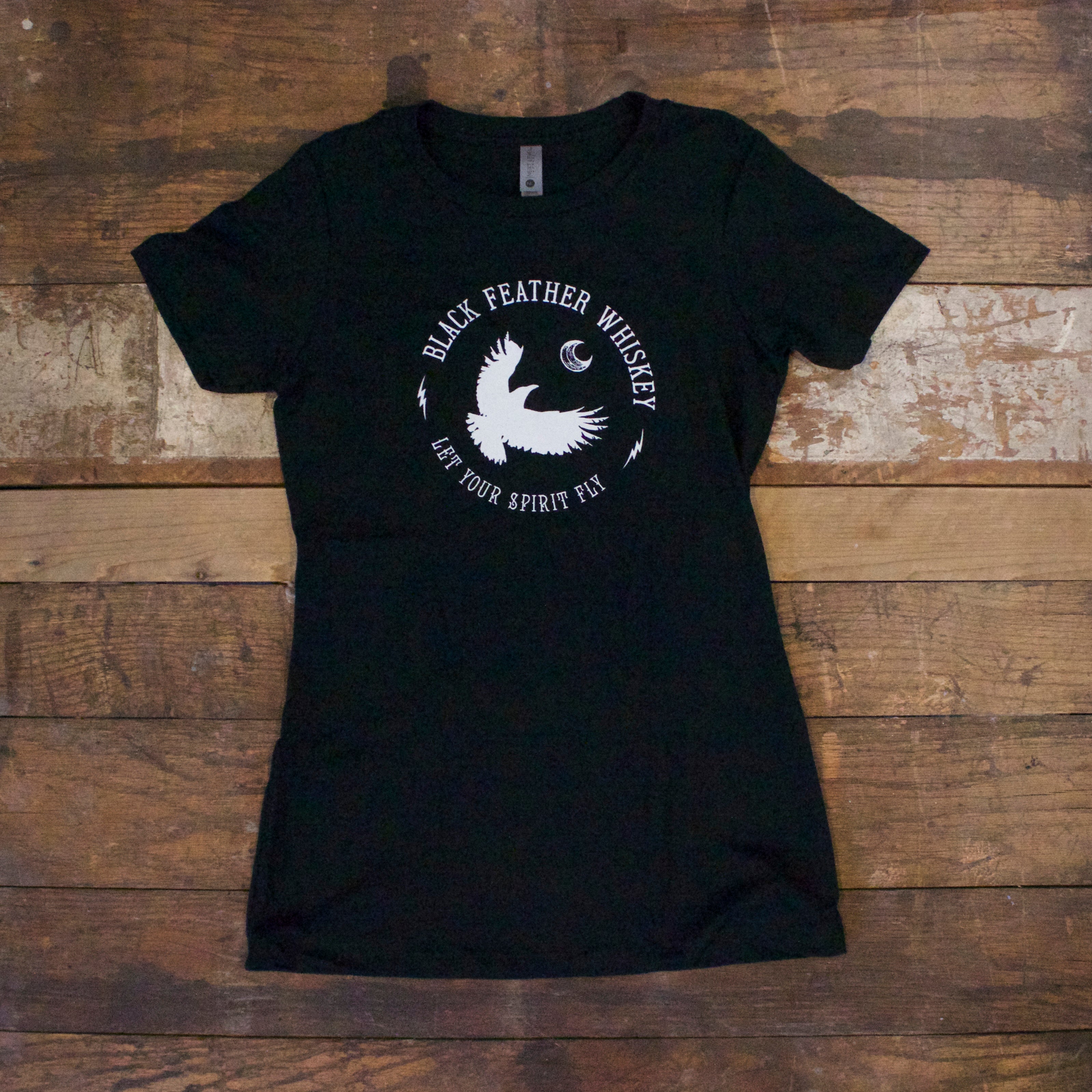 Womens Black Feather Short Sleeve Tee