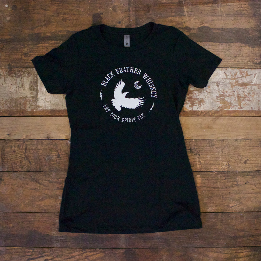 Womens Black Feather Short Sleeve Tee